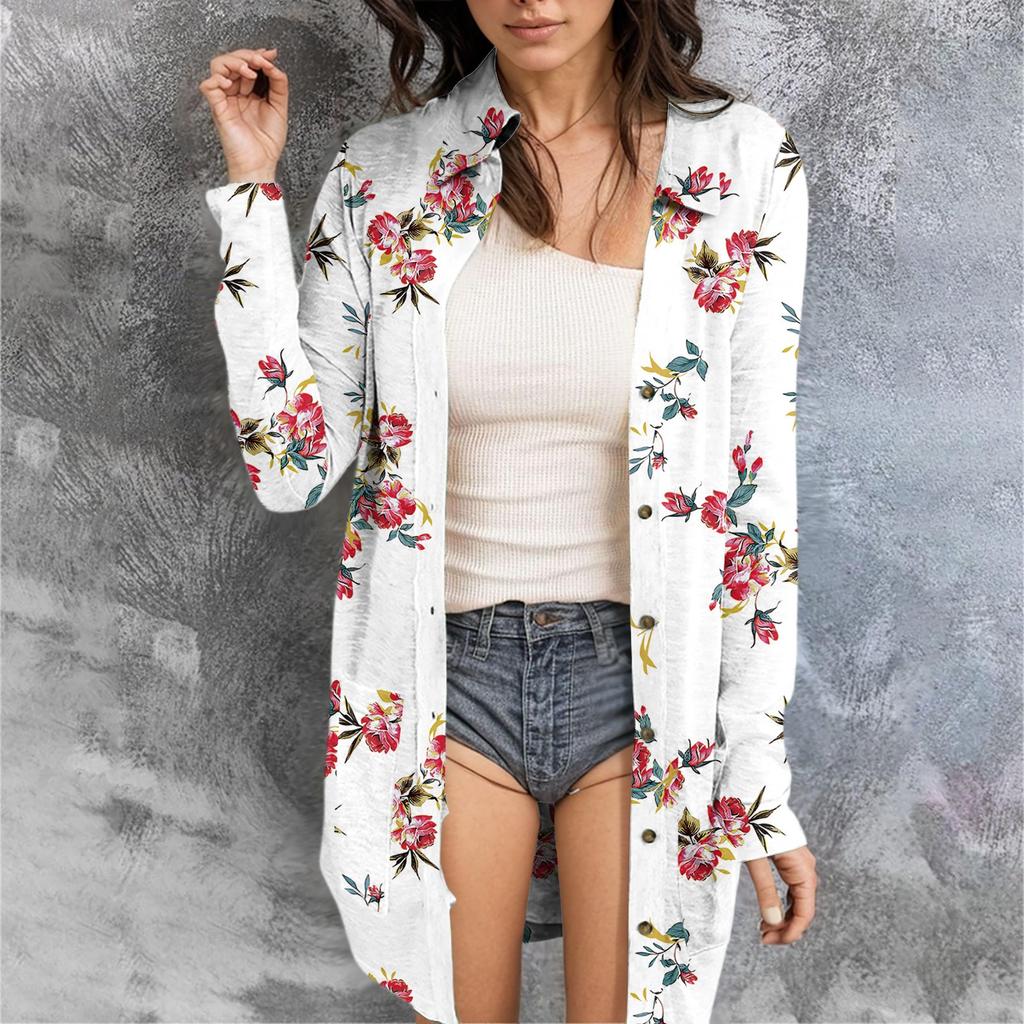 Women's Casual Fashion Printed Long-sleeved Mid-length Cardigan Jacket