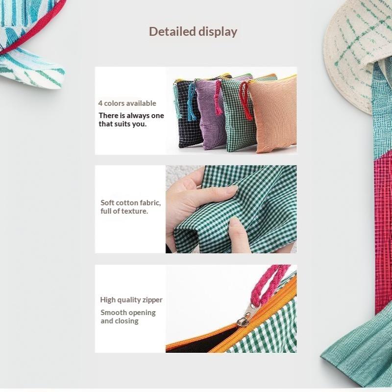 Korean Plaid Cotton Makeup Bag Large Capacity Zipper Cosmetic Storage Pouch Portable Travel Wash Bag For Girls Gift
