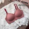 Pastoral Floral Red Plaid Underwear Women's Small Breasts Gather Without Traces and Steel Rings, Wedding Festive Natal Year Bra