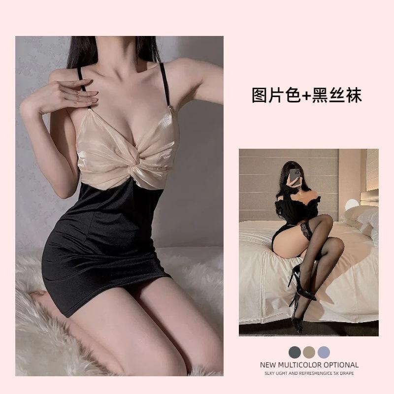 Sex Underwear Nightclub Hottie Beautiful Back Bow Pure Desire Neck Sling Women's Short Sexy Wind Chest Secretary