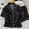 Korean Style Women's Summer Cartoon Pajama Set - Short Sleeve Cardigan with Shorts, Cloud Cotton Lapel