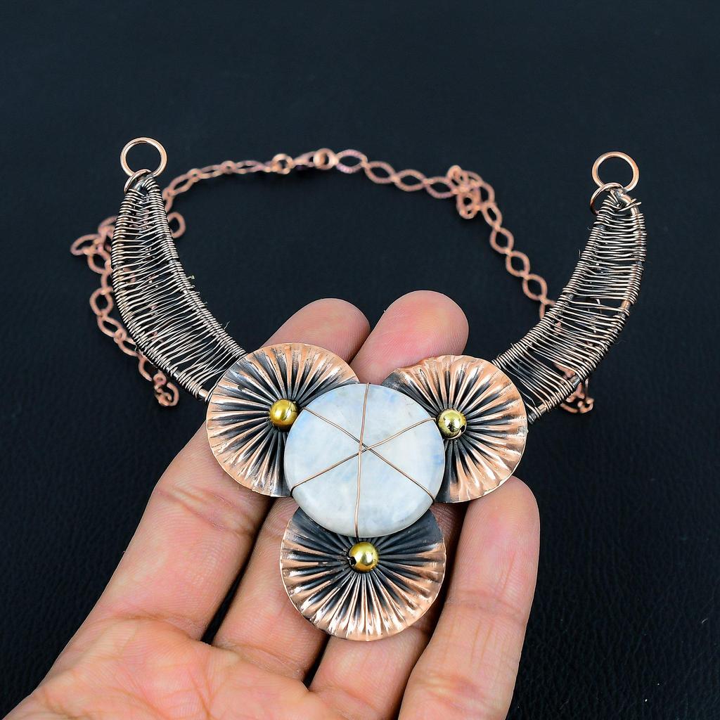 Moonstone Gemstone Handmade Pure Copper Wire Wrap Jewelry Necklace For Love