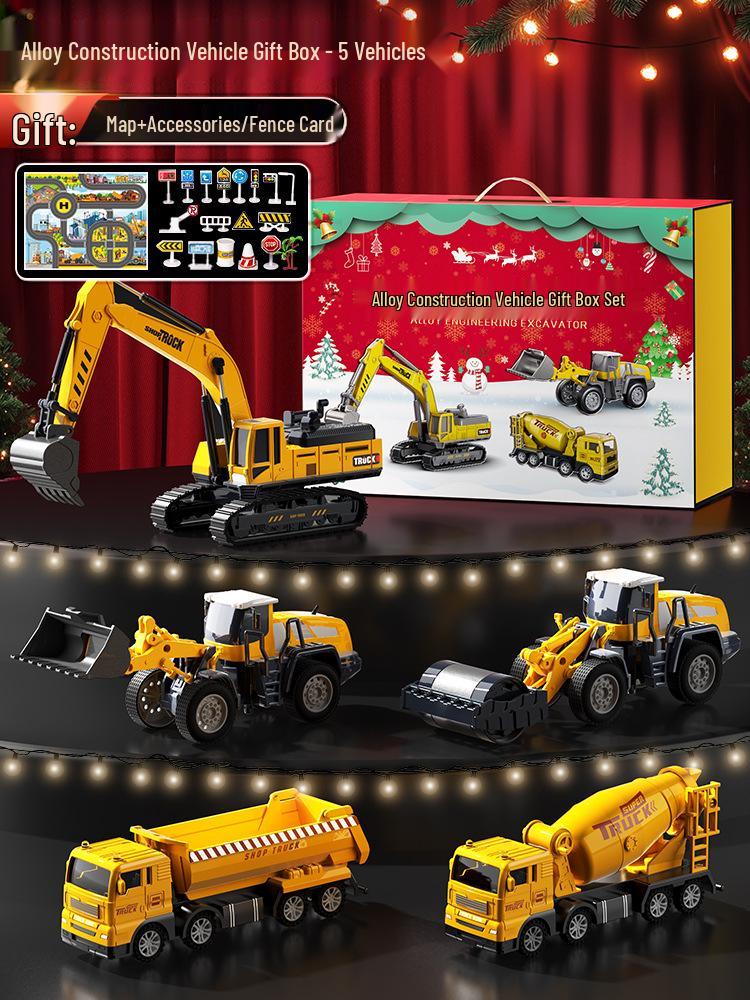 Beiges Alloy Excavator Set: Engineering Vehicle Model Toy with Bulldozer for Boys, Kids' Birthday Gift