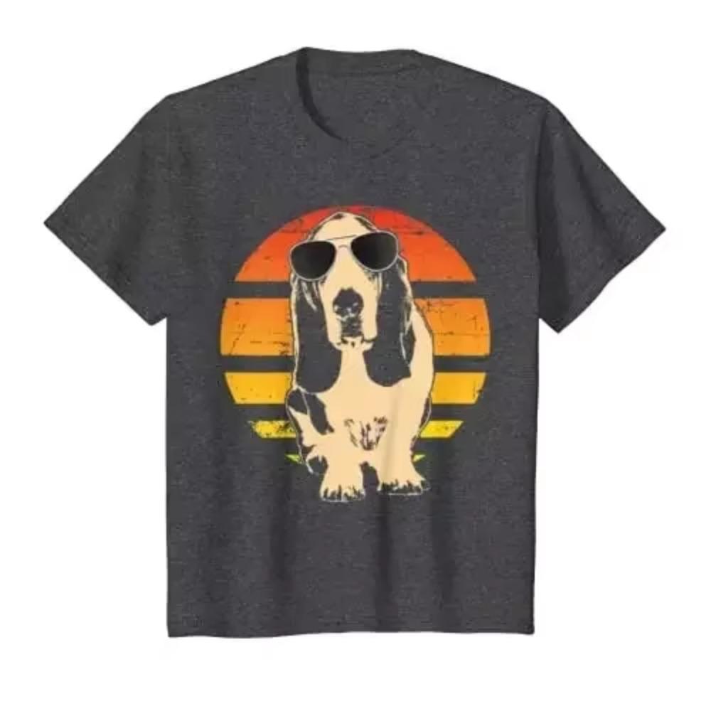 Retro Basset Hound T-Shirt Men Women Kids Gift Men Clothing Graphic T Shirts Cotton Four Seasons Daily Tees Short