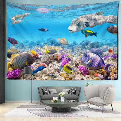 Tapeçaria de parede com peixes e corais de águas profundas, animais marinhos, boho, quarto, sala de estar, arte, decoração para casa