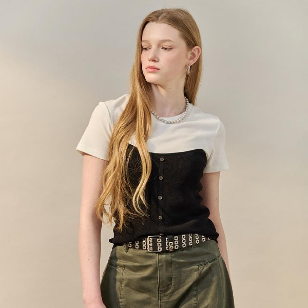 MAXZA BusTier Layered Color Block ShorT Sleeve T shirT Zf05qk001na