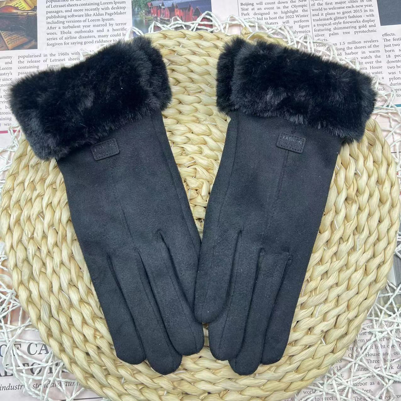 

Рукавички Жіночі зимові для верхової їзди Потовщені флісові теплі рукавички холодо- та вітронепроникні студентські замшеві п ятипальці one size fits all чорний