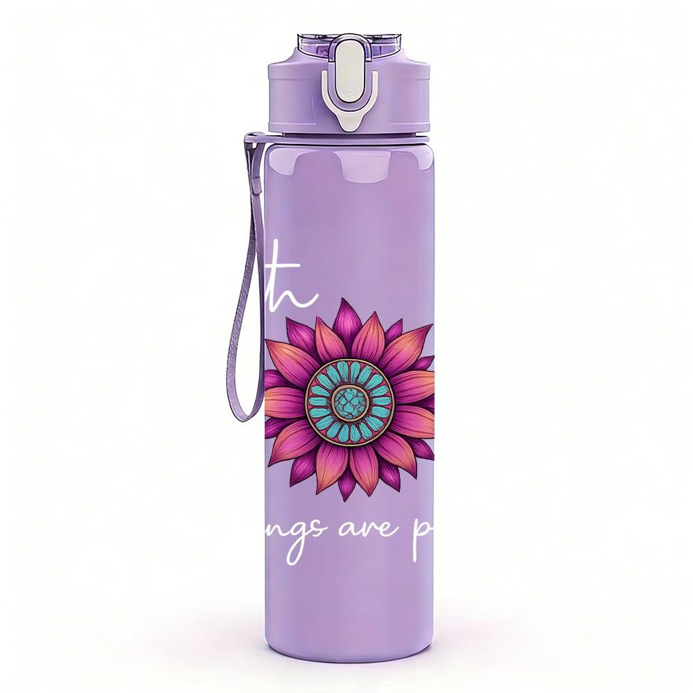 1PC God Flower Circle Pastel 750ml Color Plastic Sports Water Bottle Leakproof Flip Straw Lid Suitable for Sports Office Home Use