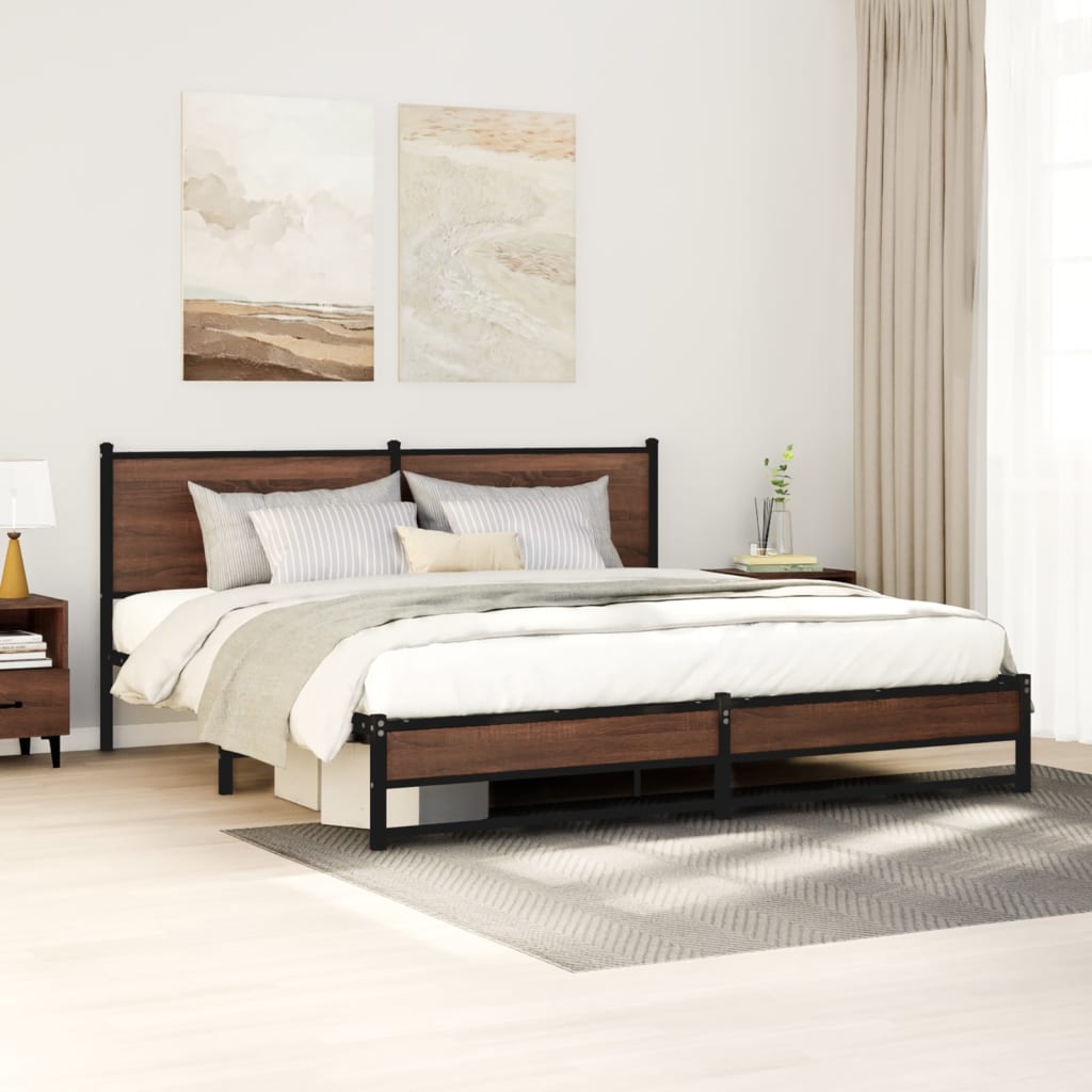 Metal Bed Frame without Mattress Brown Oak Effect 160x200 cm