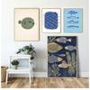 Minimalistisches Nautisches Fisch- und Wellen-Kunstposter Blau-Weiß Küsten-Leinwandbild, Heimdekoration, Strand-Thema Wohnzimmerdekoration