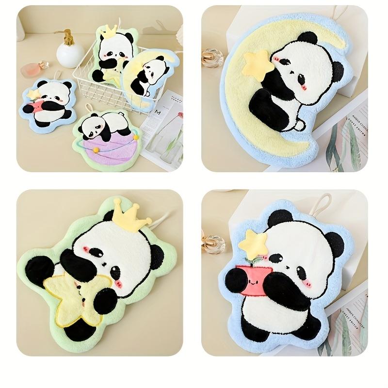 A Highly Absorbent, Encrypted Coral Fleece Hand Towel with a Cute Panda Design, Wall Mounted for Children'S Bathroom And Kitchen Use.