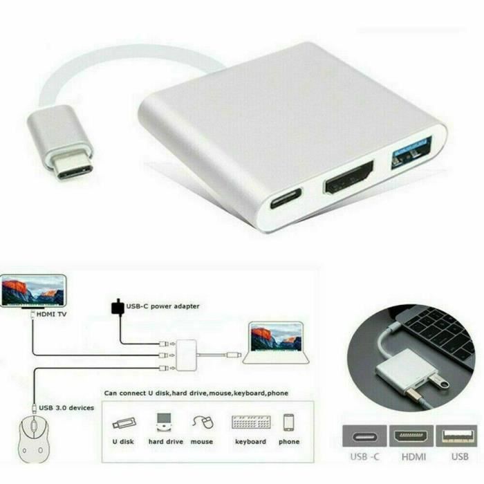 3-in-1 Adapter - ZISONIX - Type C To HDMI - USB 3.0 - Charging Port - Compatible with Windows and Macbook