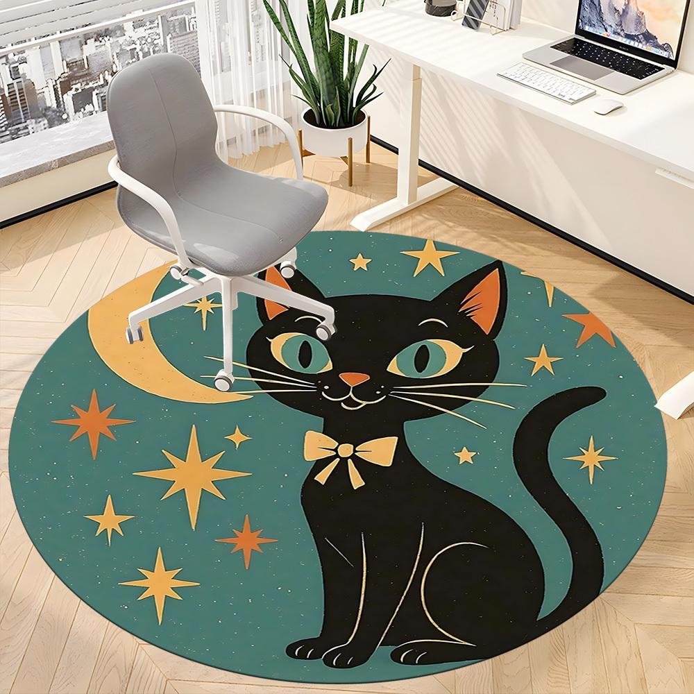 1PC Moon Stars Office Round Area Rug, Mat Suitable ForOffice, Under Office Chairs Bedroom Living Room Home Decor, Room Deco