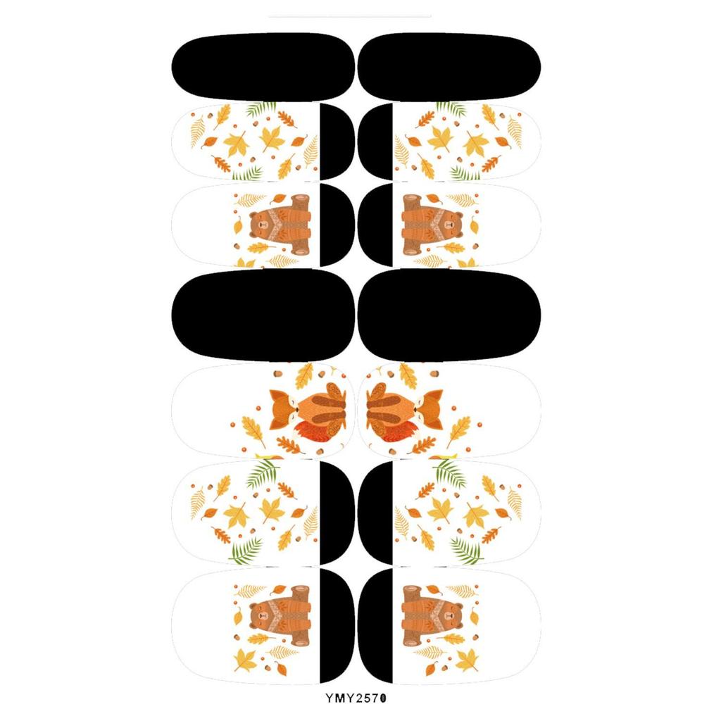 Waterproof Autumn Leaves Fox Nail Art Stickers - Full Cover Ins Style (YMY2566-2576)