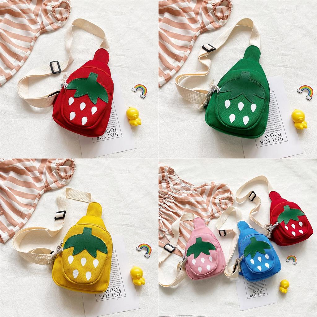 Strawberry Children Cartoon Canvas Mini Backpack With Zipper Pocket For Daily Use And Playtime