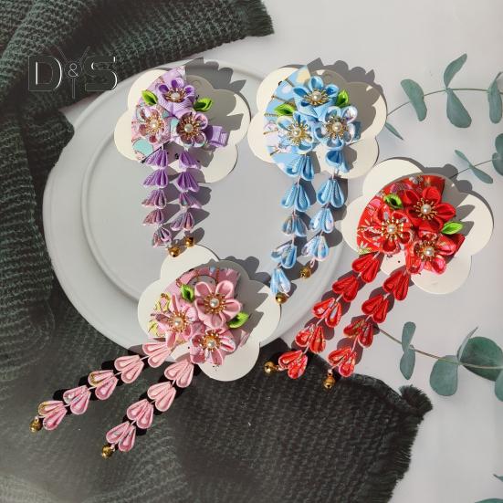 Haarnadel im Fächerstil mit Blumenglocken, Kunstperlen-Dekor, japanischer Kimono, Haarspange im antiken Stil, Haar-Accessoires