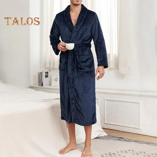 Camicia da Notte Invernale da Uomo Flanella Spessa Calda Vita Stretta con Cintura Allacciata Colore Solido Rever Tasche Ottimo Assorbimento dell'Acqua Media Lunghezza Abbigliamento da Casa Spa Hotel