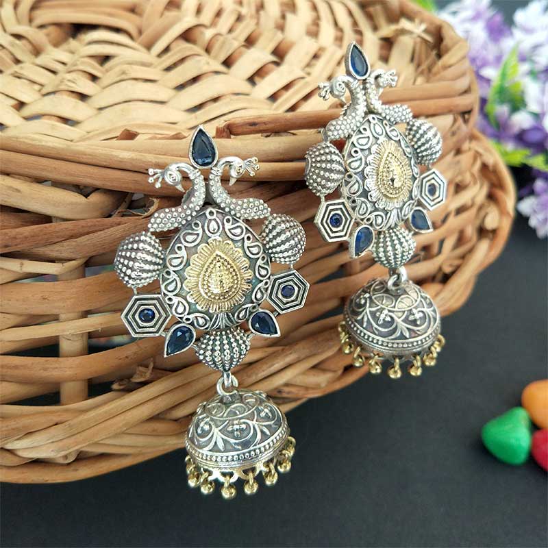 

Серьги Jhumka с павлином из немецкого серебра с голубым камнем