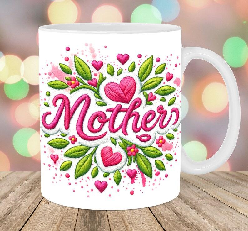 3D Embroidery Flower Embroidered Ceramic Coffee Mug Tea Cup Mom Mum Mother