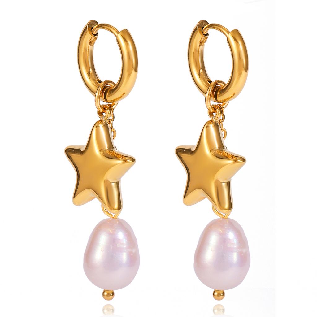 Youthway Elegant Star Freshwater Pearl Drop Earrings For Women  Gold Plated Stainless Steel Earrings Simple Fashion Jewelry