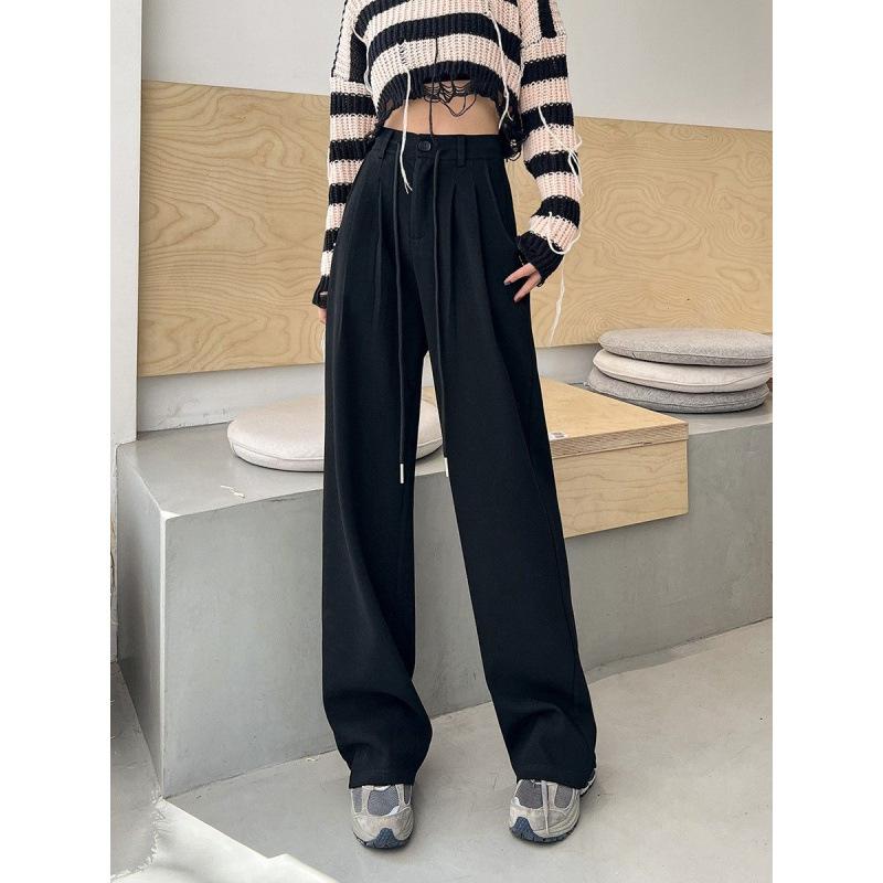 Grey Sports Pants, Women's High-waisted Wide-leg Straight-leg Floor-length Pants, Women's Spring and Autumn Casual Loose Pants