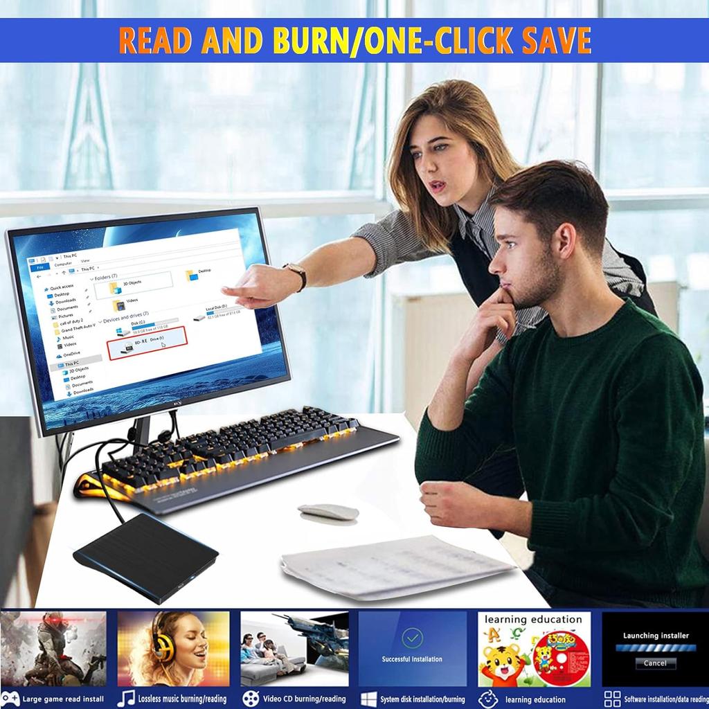 External Blu-ray Drive USB 3.0 Type-C Portable 3D BD-Combo Optical Drives DVD CD Player Burner Writer for PC Laptop Desktop