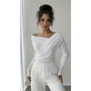 2025 Autumn Winter New Solid Color Fashion Off-shoulder Collar Slim Long Sleeves Versatile Commuter Top