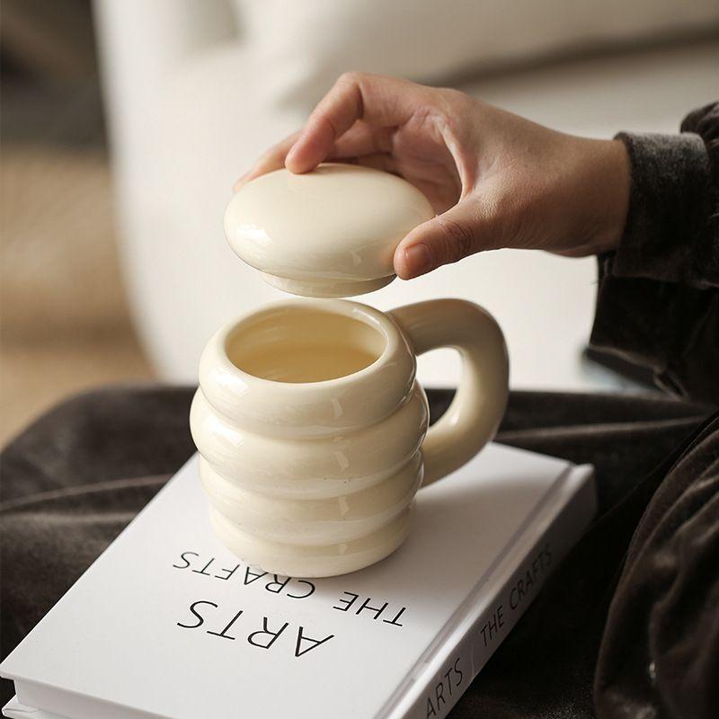 

2024 New Mug INS Ceramic Cup with Lid Coke Coffee Tea Milk Couples Water Cups Wholesale 301-400ml синий