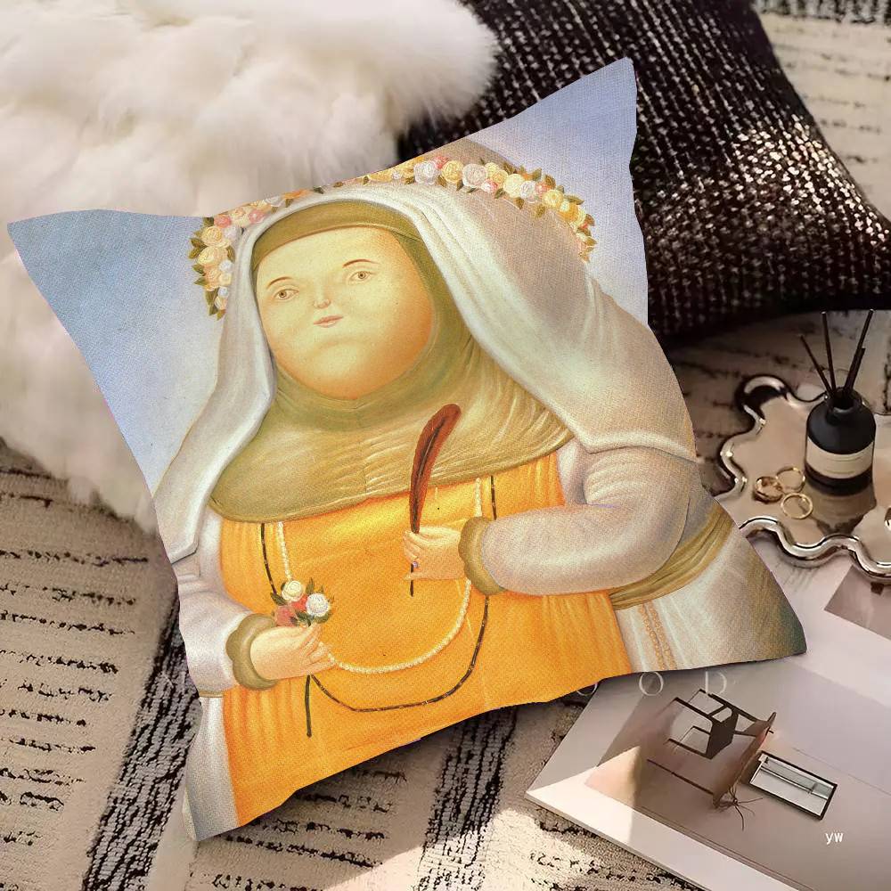 Fernando Mona Lisa Fat Character Art Pillow Case Fashion Square Pillowcase Bedroom Sofa Room Ins Decoration Leisure