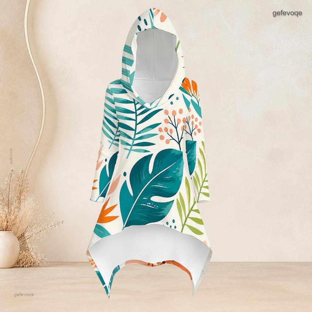 Women Plus Size Hooded Long Sleeve High Low Top Printed Fitted Pants Two Piece Set
