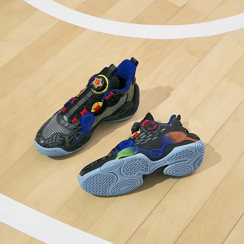 Anta Kids Asymmetric 2 Comfortable Daily Non-Slip Wear-Resistant Mid-Top Basketball Shoes Kids Basketball Shoes Black Gray Orange 312321102-4