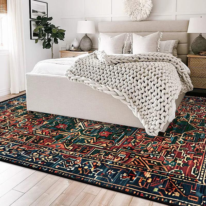 Persian Retro Carpet for Living Room Decoration Home Bedroom Bedside Non-slip Large Rugs Study Balcony Easy Clean Washable Mats