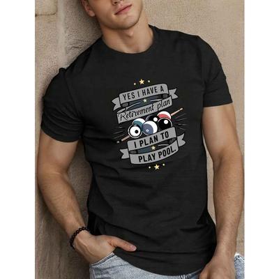 European Size Men'S Casual Crew Neck T-Shirt Graphic,  Polyester Knit Fabric, Slight Stretch, Regular Fit, Summer Short Sleeve Top - Black