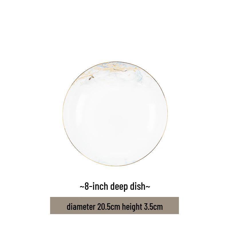 Chinese Style Gold Rim Ceramic Deep Plate 8-inch Deep Plate
