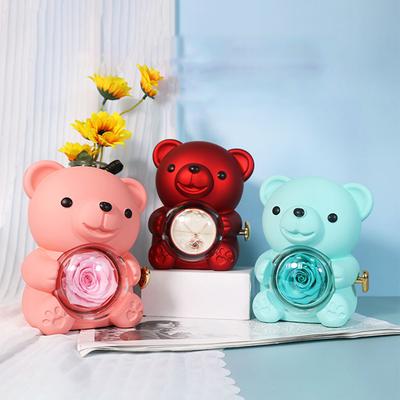 Eternal Rose Bear Gifts Box Rotate Rose Jewelry Box Valentine Wedding Storage Romantic Gift for Valentines Women Girlfriend