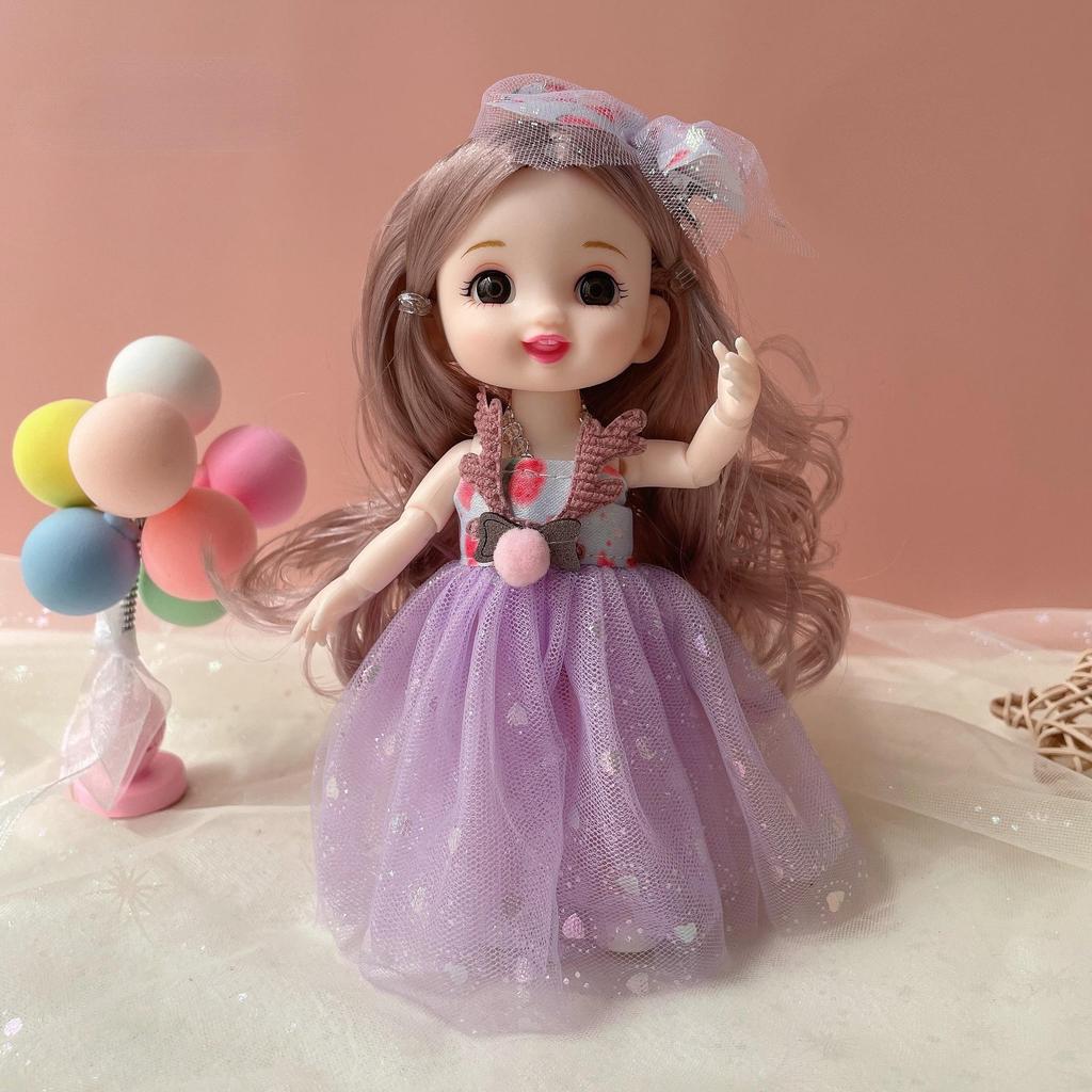 17CM Mini Beweegbare Pop Meisjes Speelgoed 3D Grote Ogen BJD Prinses Volledige Outfits Jurken Collectie Childrens Pop Gift