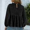 Women Loose Crewneck Babydoll  Long Sleeve Elegant Sleeve Velvet Blouse