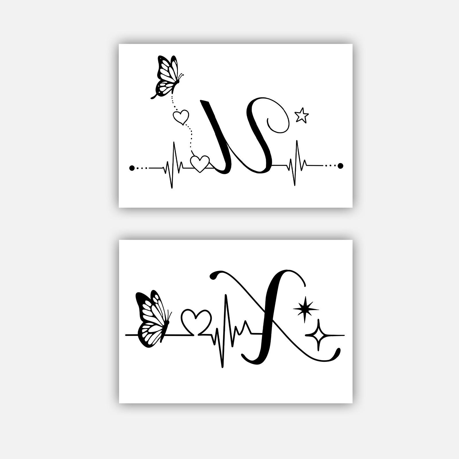 Couple Letter Xu Electrocardiogram Tattoo Sticker, Waterproof And Long-Lasting, Personalized Shoulder-Collarbone Model, Simulated Thorn 10*7
