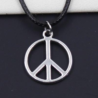 Fashion Antique Silvery Peace Sign Symbol Pendant Black Leather Cord Necklace for Women Men Peace Jewelry Gifts