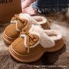 Small waist bow cotton slippers winter 2025 new thick bottom heightening outer wear velvet warm slippers