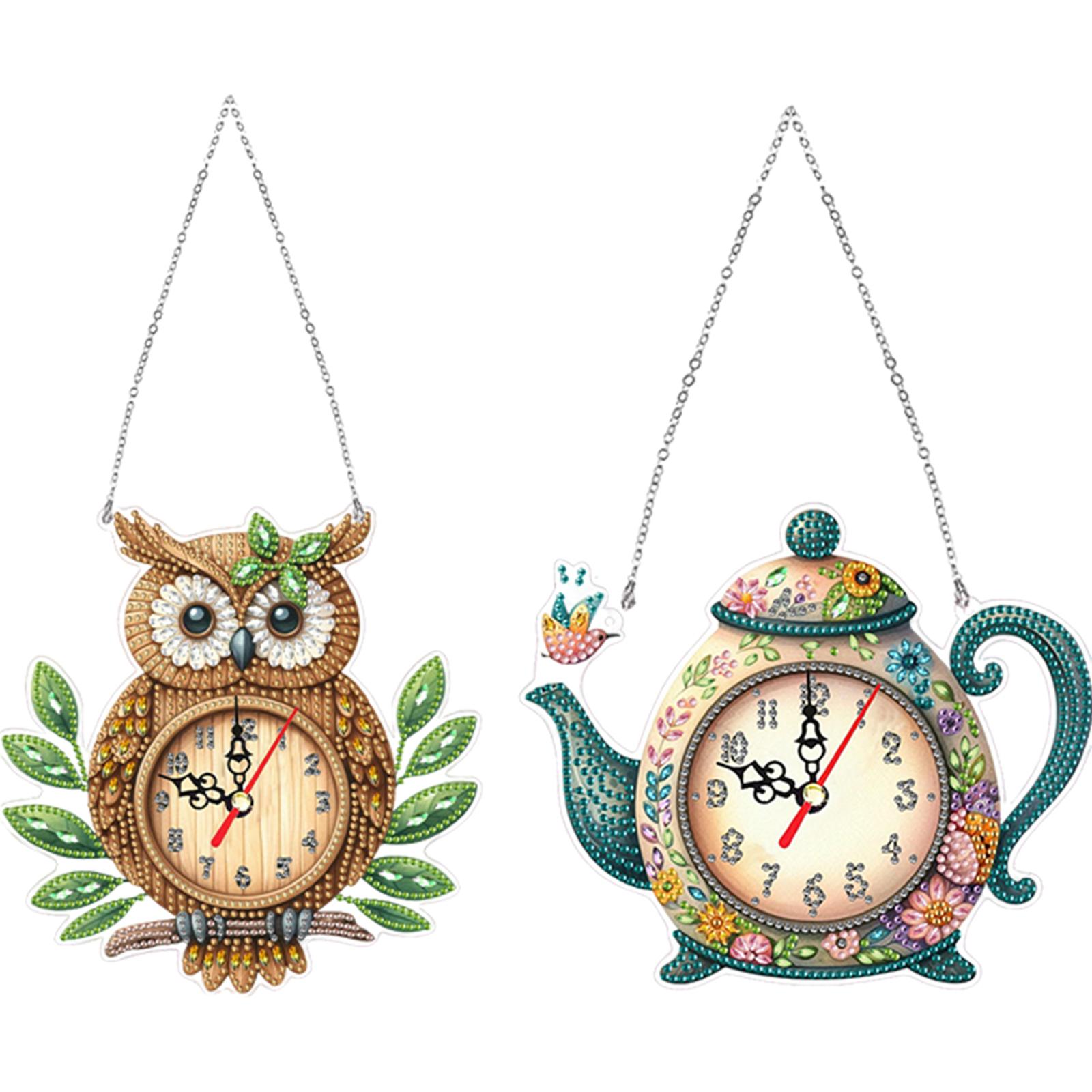 

2Pcs 2D Flat DIY Diamond Painting Clock Pendant Irregular Shaped Drilling Diamond Art Clock Pendant Kit Home & Bedroom Decor