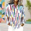 Women Plus Size Long Sleeve Collared Button Front Colorful Striped Print Shirt