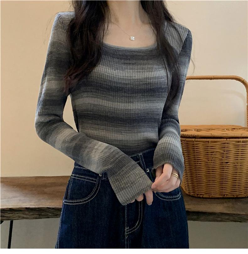 Women's Plus Size Striped Slimming Long Sleeve Knit Shirt - Autumn/Winter Collection