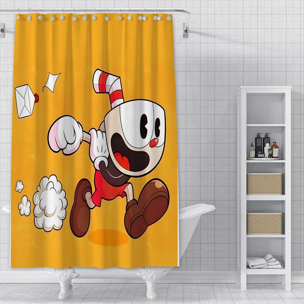 Tenda da Doccia Impermeabile Tessuto in Poliestere Pittura Colorata Tende da Bagno Tazza-Head Decorazione Bagno di Casa Tenda con Gancio