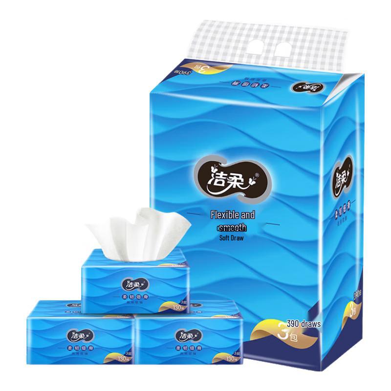 Jierou Soft 3-Ply Facial Tissues, 3x130 Sheets