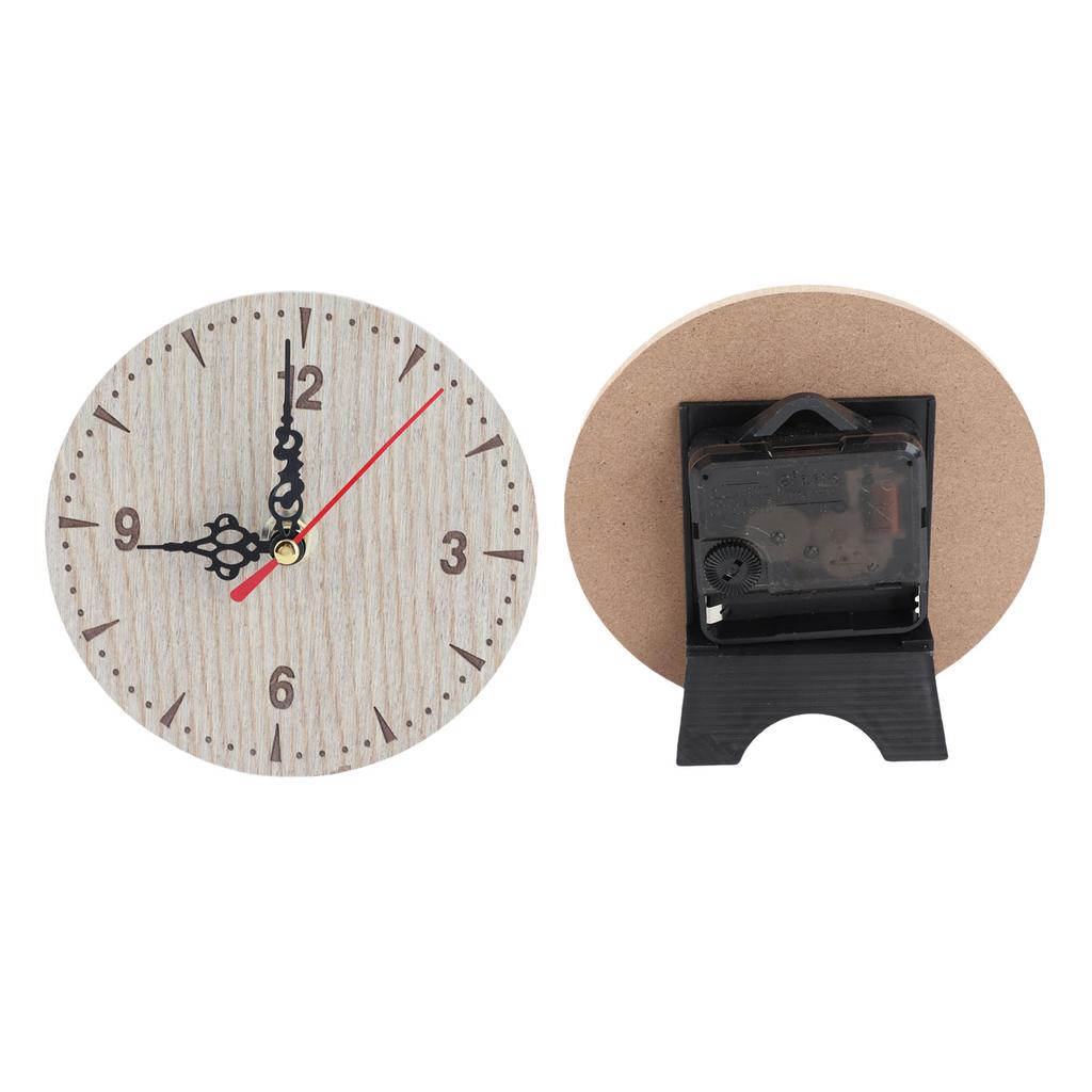 Vintage Round Wood Table Desk Wall Analog Clock for Living Room Bedroom Office (12cm)
