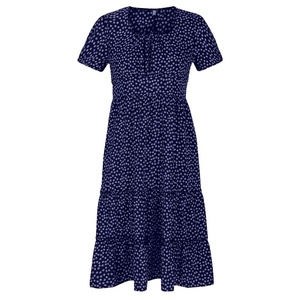 Women's Fashion Summer Spring Floral Print Short Sleeve Square Collar High Waist Casual Dresses