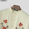 INCERUN Summer Men Collarless Short Sleeve Floral Print Casual Loose Shirts
