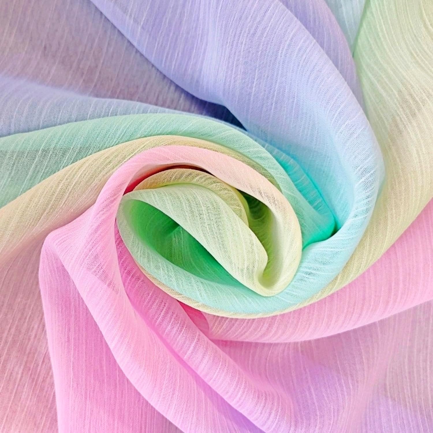 

Rainbow Chiffon Water Width Colorful Cloth [moonfarm] Fabric, Ripple, 1.45m, Thin, Handicraft, Stylish, Beautiful, (1m)