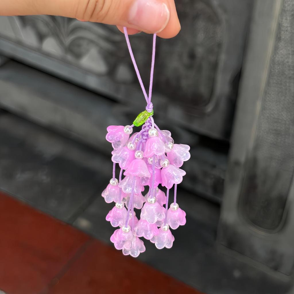 Maiglöckchen Rosa & Weiß Farbverlauf Anhänger - Chinesischer Stil Autoanhänger und Taschenanhänger, Kulturelles Geschenk